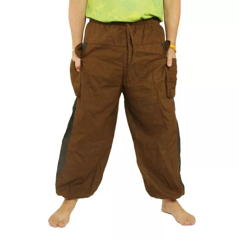 Haremshose   Cotton-Mix braun Om Dharma-Rad bedruckt