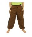 Pantalones de harén de algodón mezclado marrón Om Dharma rueda impresa