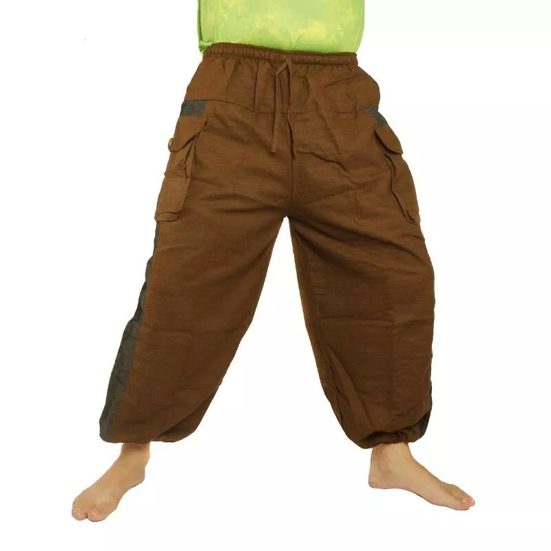 Harem pants cotton mix brown Om Dharma wheel printed