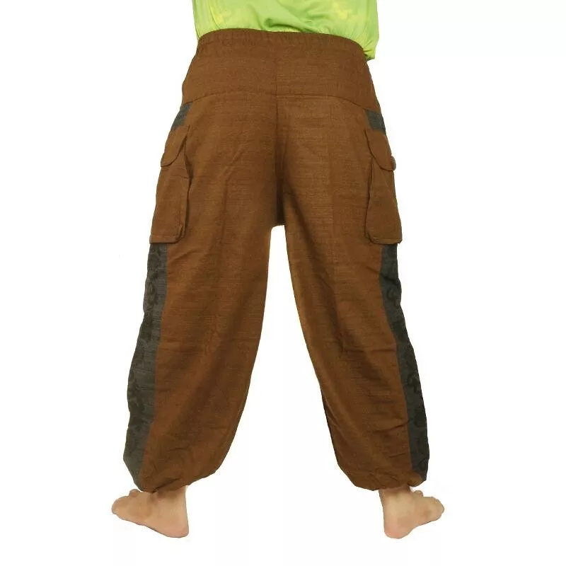Haremshose   Cotton-Mix braun Om Dharma-Rad bedruckt