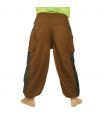 Pantalones de harén de algodón mezclado marrón Om Dharma rueda impresa