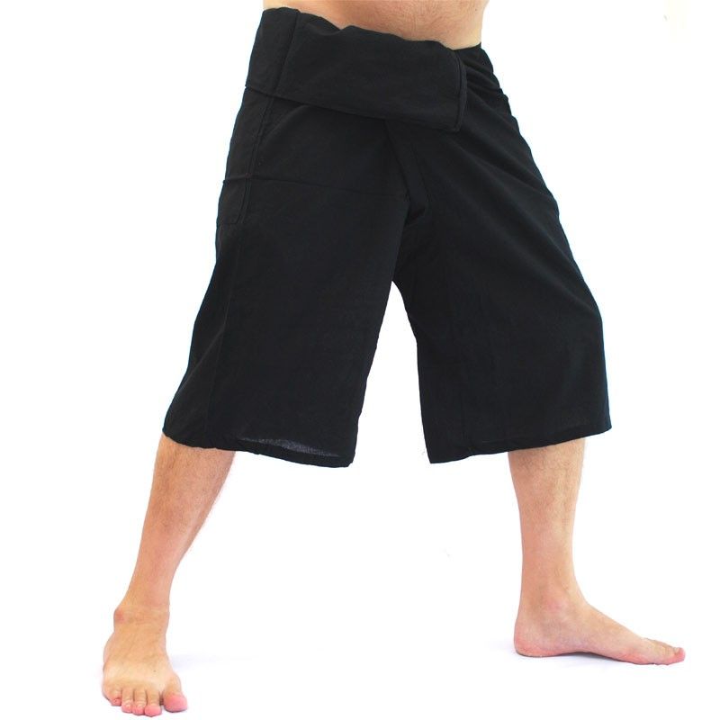 Jing Shop - 3/4 pantalones de pescador tailandeses cortos - negro - algodón️