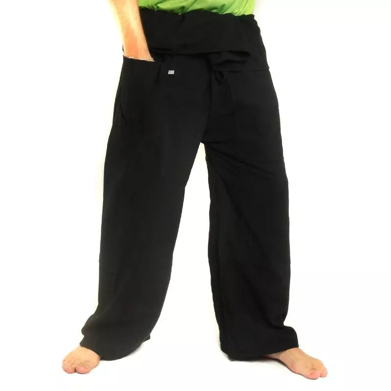 Pantalon de pêcheur thaïlandais - noir - coton extra long