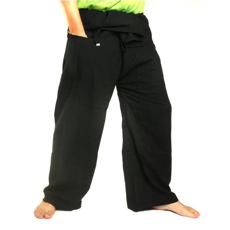 Pantalones de pescador tailandés - negro - algodón extra largo