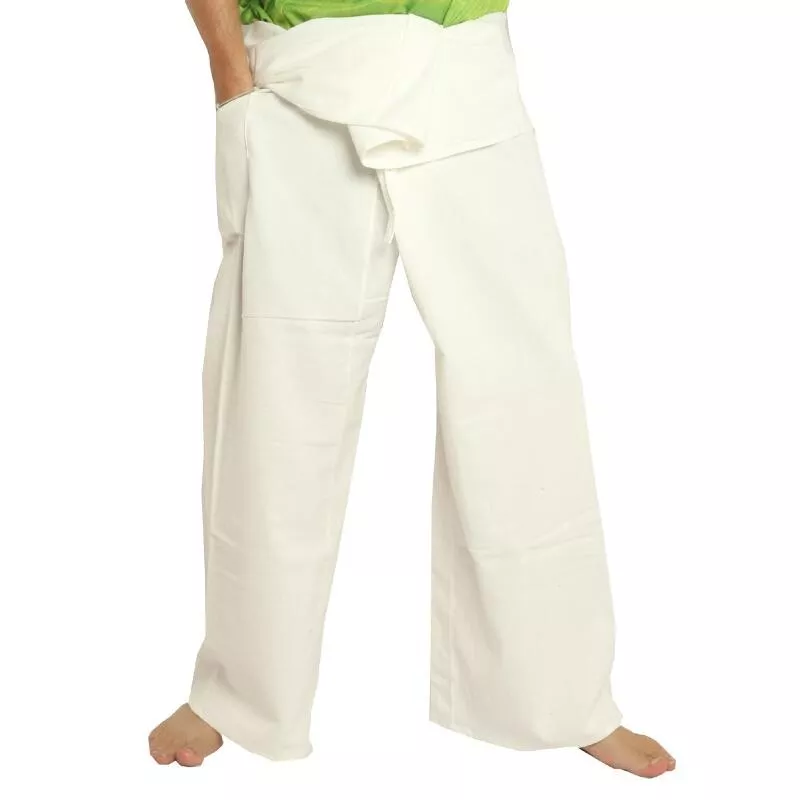 Pantalon de pêcheur thaïlandais - blanc - coton extra long