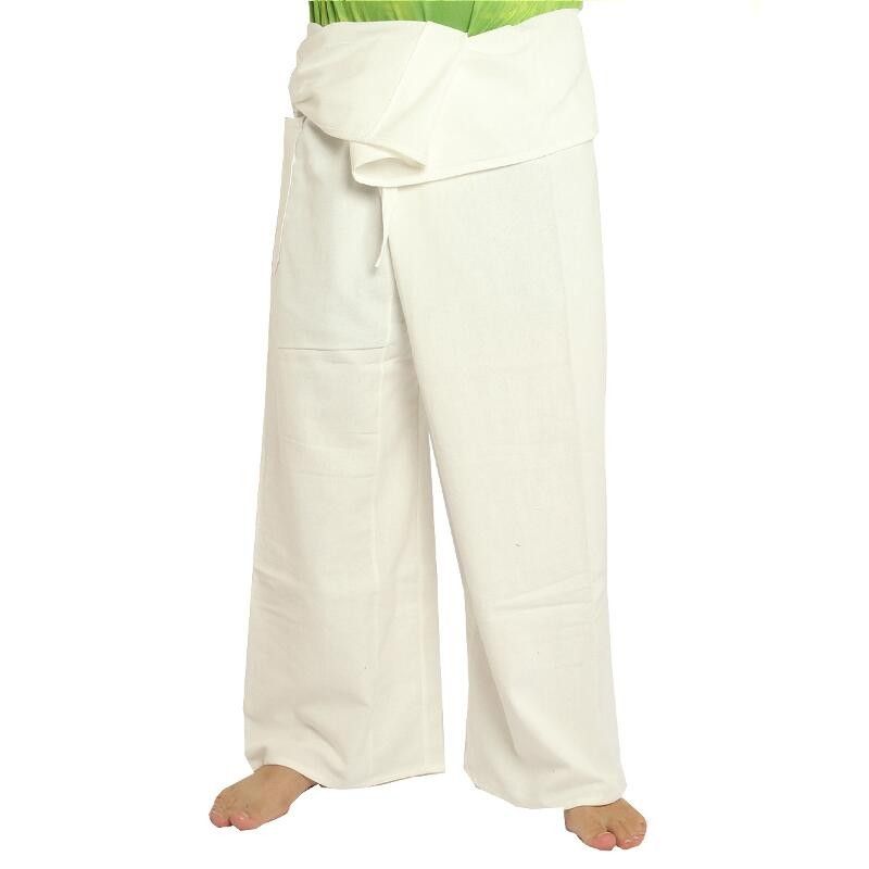 pantalones pescador tailandés - blanco - de algodón extra larga
