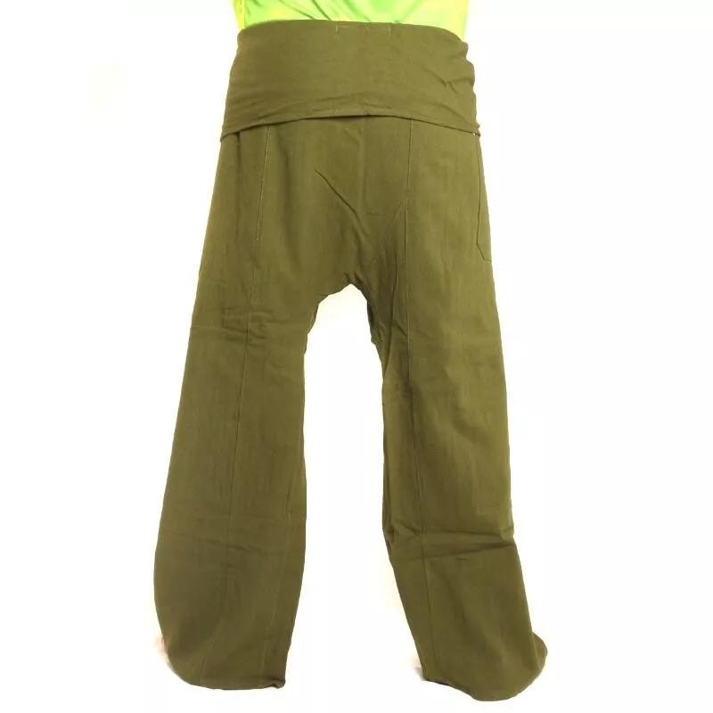 Thai Fischerhose - oliv grün - extra lang Baumwolle