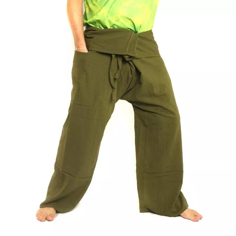Thai Fischerhose - oliv grün - extra lang Baumwolle