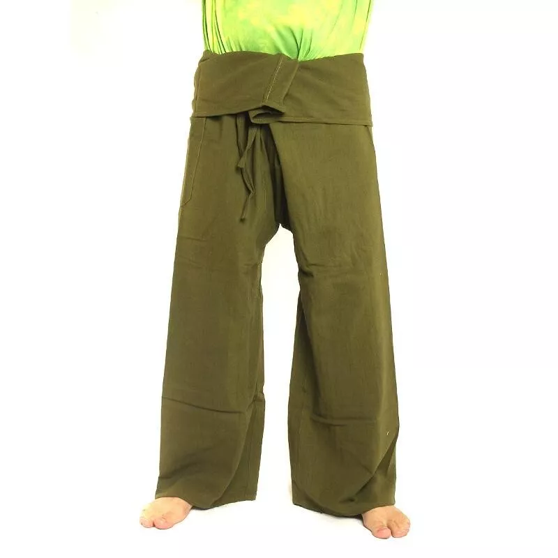 Thai Fischerhose - oliv grün - extra lang Baumwolle
