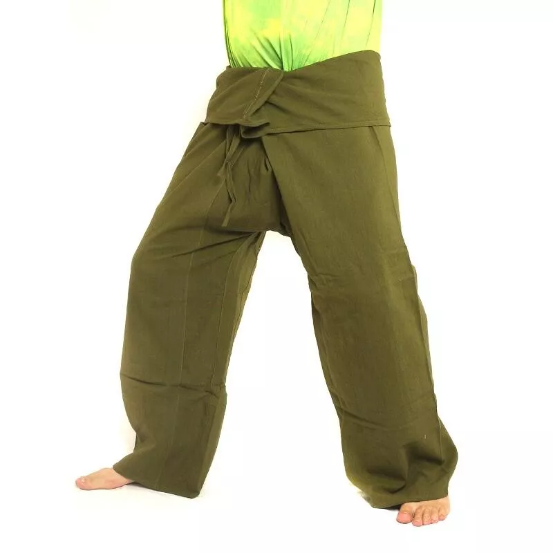 Thai Fischerhose - oliv grün - extra lang Baumwolle