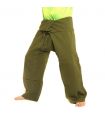 Pantalon de pêcheur thaïlandais - vert olive - coton extra long