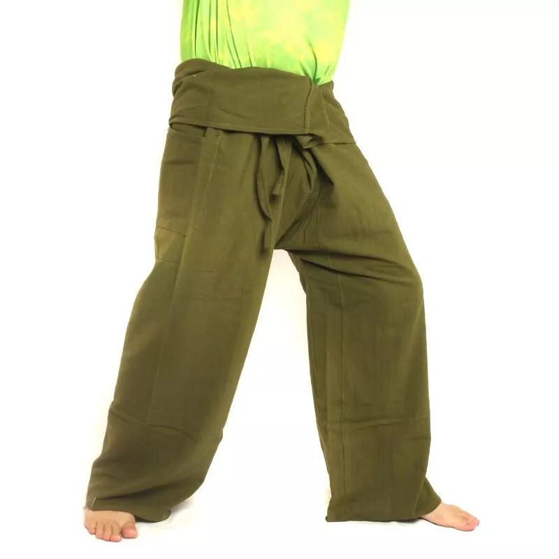 Thai Fischerhose - oliv grün - extra lang Baumwolle