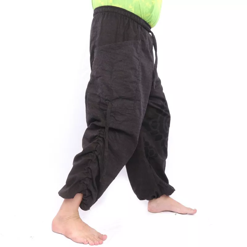 pantalon de harem ornement de fleur coupée haut noir