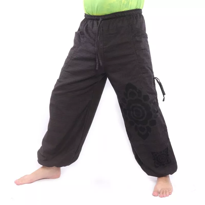 pantalon de harem ornement de fleur coupée haut noir