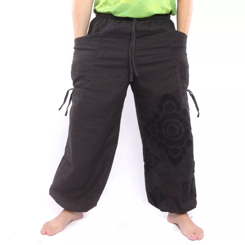 pantalon de harem ornement de fleur coupée haut noir