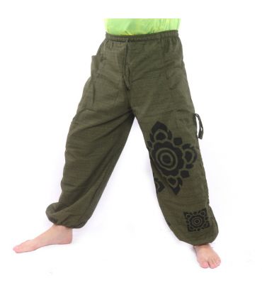 Haremshose hoher Schnitt Blumenornament grün