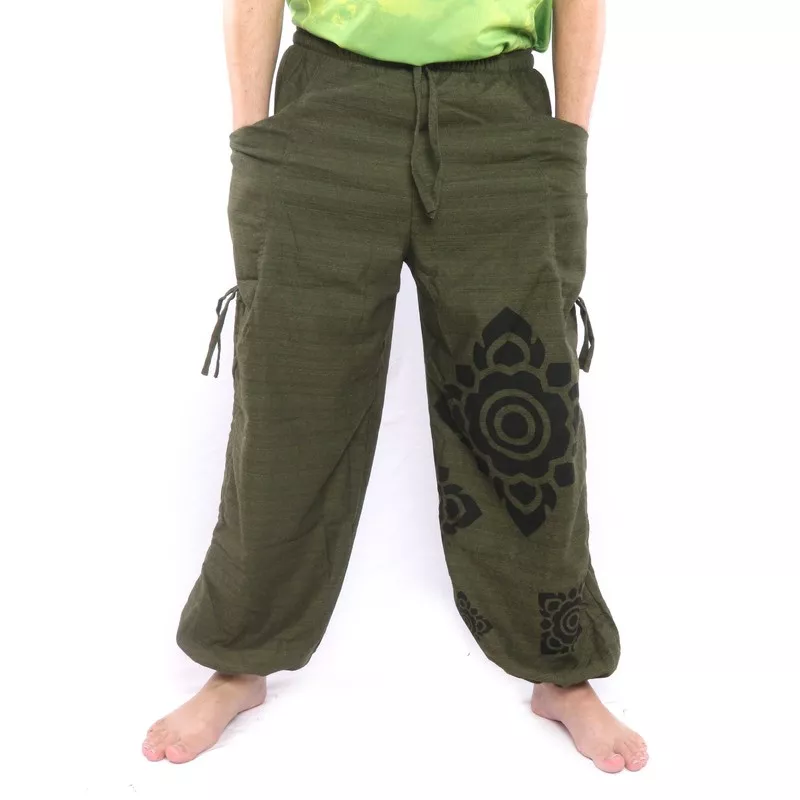 Harem pants high cut floral ornament green
