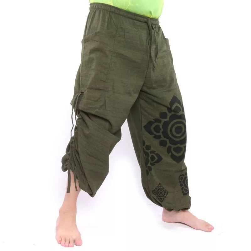 Harem pants high cut floral ornament green