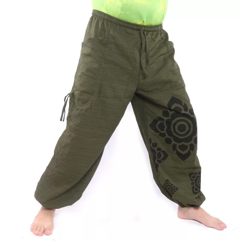 Harem pants high cut floral ornament green