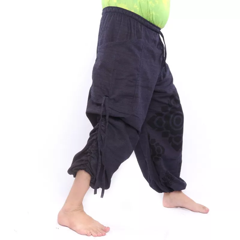 pantalon de harem ornement floral à coupe haute bleu foncé