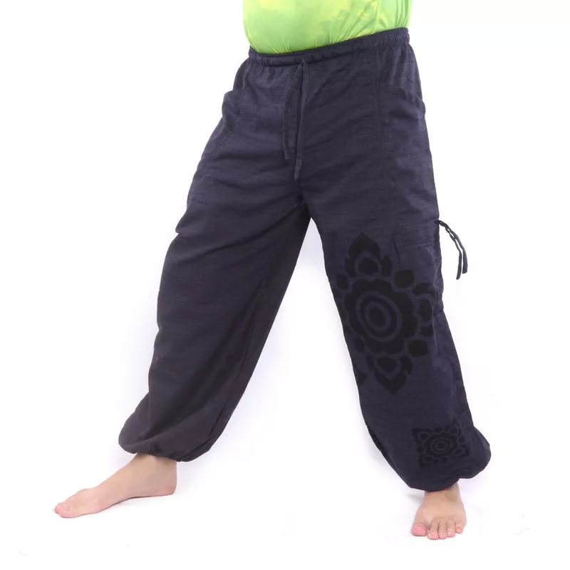 pantalon de harem ornement floral à coupe haute bleu foncé