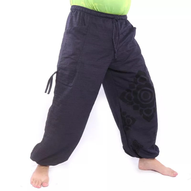 pantalon de harem ornement floral à coupe haute bleu foncé