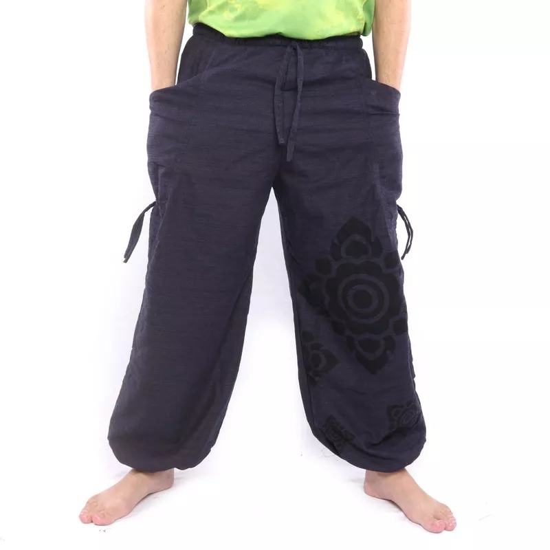 pantalon de harem ornement floral à coupe haute bleu foncé