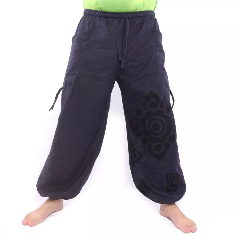 pantalon de harem ornement floral à coupe haute bleu foncé