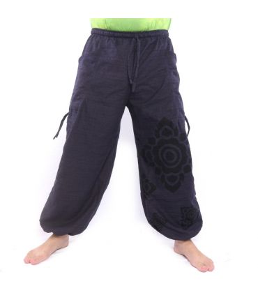 pantalon de harem ornement floral à coupe haute bleu foncé