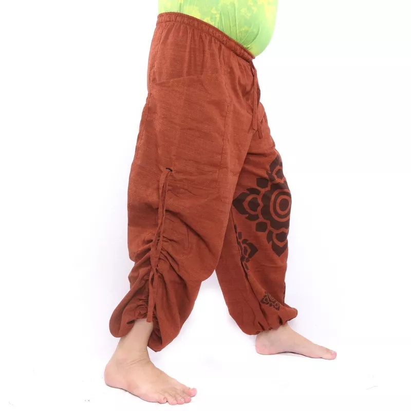 Harem pants high cut floral ornament orange