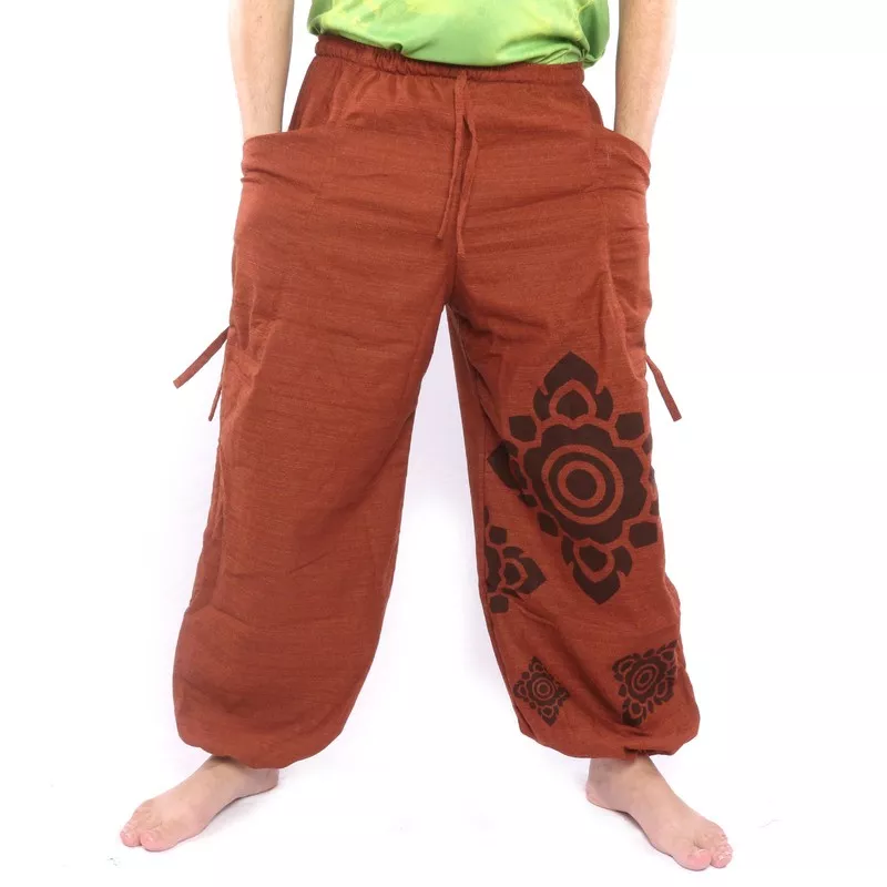 Harem pants high cut floral ornament orange