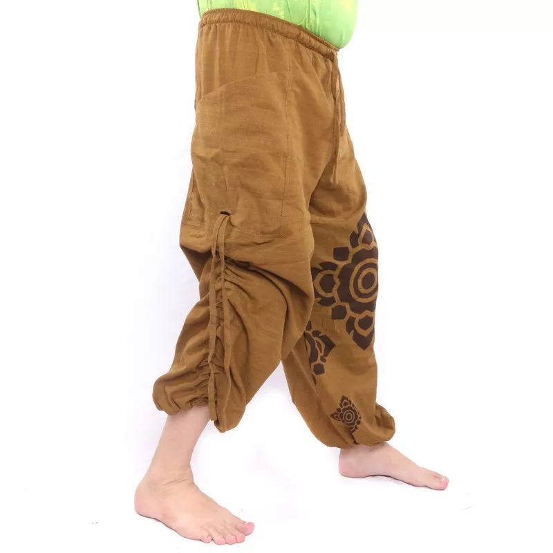 Haremshose hoher Schnitt hell braun Thai Blumenornamente
