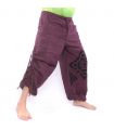 Harem pants high cut magenta printed with Thai floral ornaments