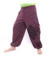 Harem pants high cut magenta printed with Thai floral ornaments