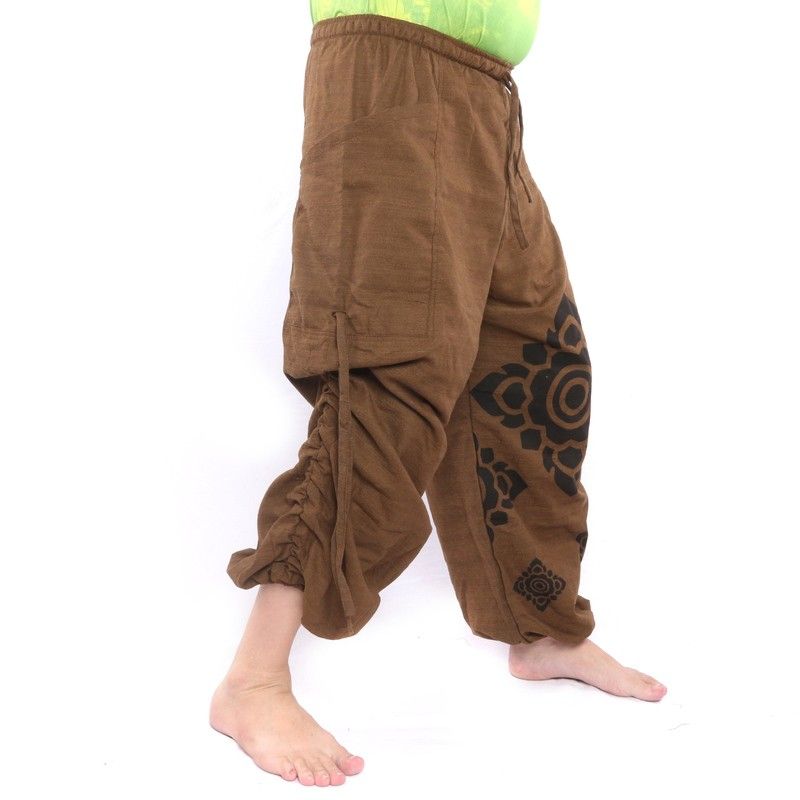 Harem pants brown printed with flower ornaments ATM-F7