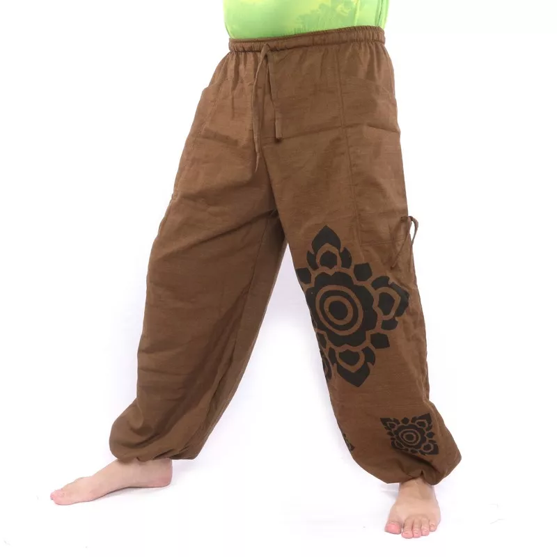 Harem pants brown printed with floral ornaments