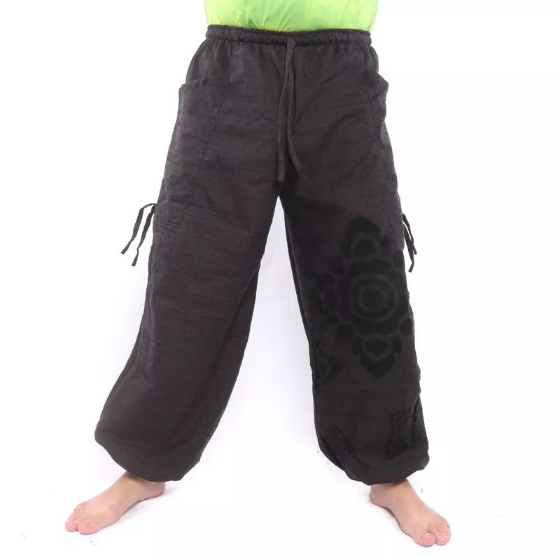pantalon de harem ornement de fleur coupée haut noir