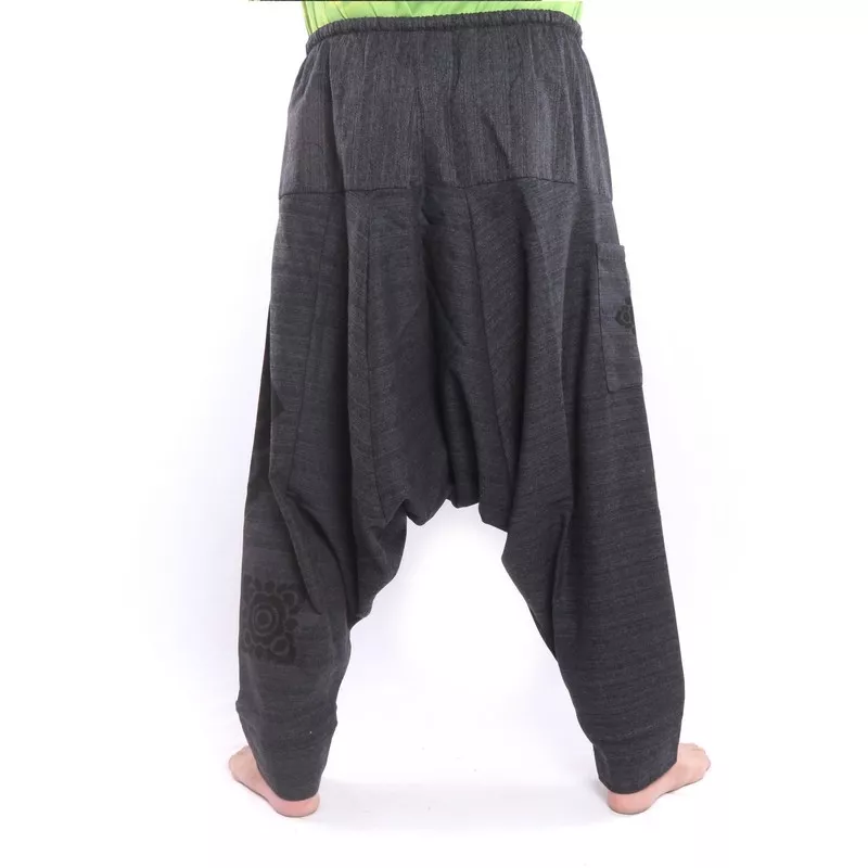 Harem pants with flower ornaments print - black