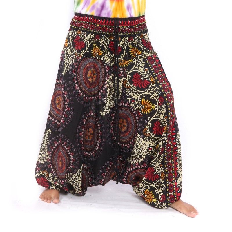 harem pants for women mandala oriental flowers ornaments black
