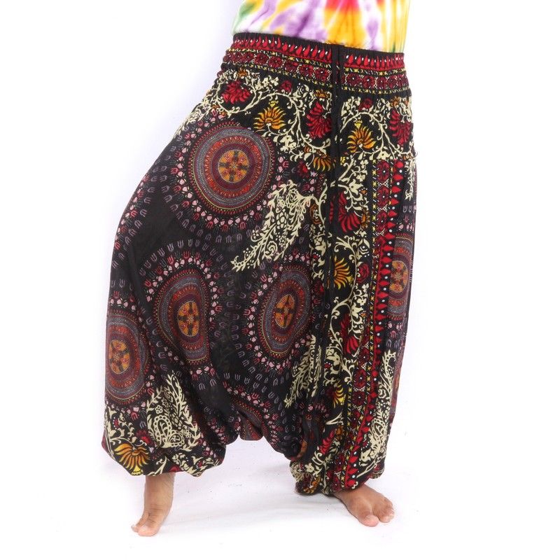 harem pants for women mandala oriental flowers ornaments black