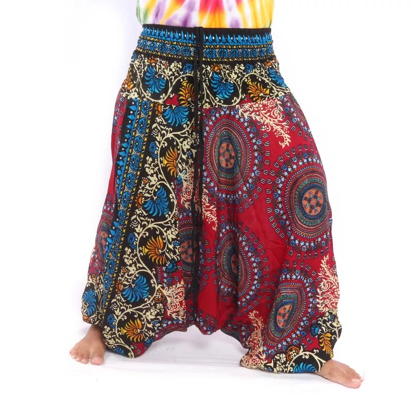 Harem pants for women mandala oriental flowers ornaments red