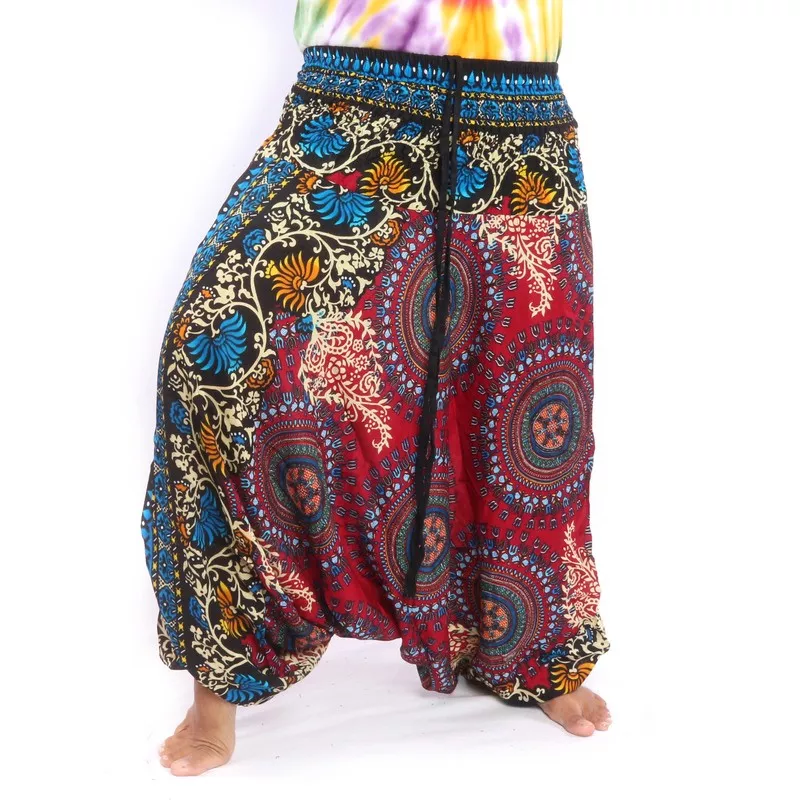 Sarouel pour femmes mandala fleurs orientales ornements rouge