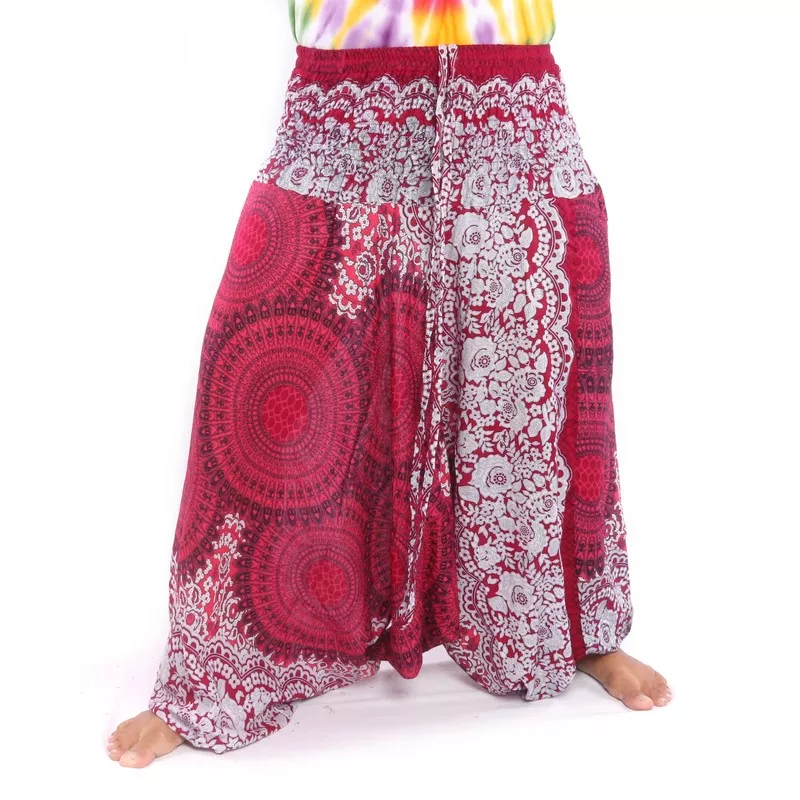 Harem pants for women mandala oriental flowers ornaments red