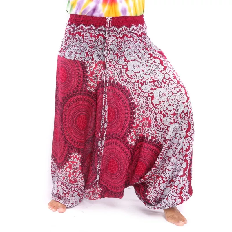 Harem pants for women mandala oriental flowers ornaments red
