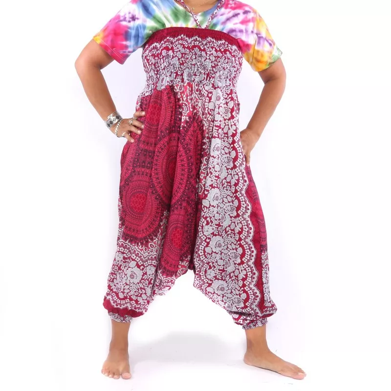 Harem pants for women mandala oriental flowers ornaments red