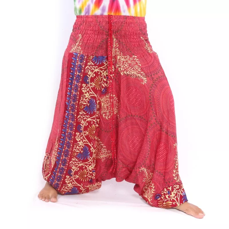 Haremshose für Frauen Mandala orientalische Blumen Ornamente rot