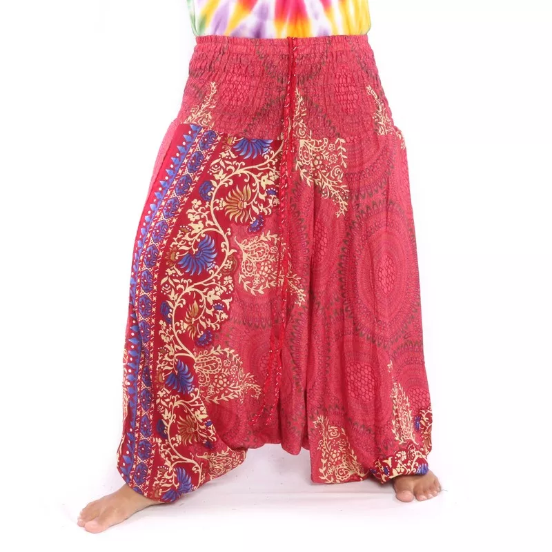 Harem pants for women mandala oriental flowers ornaments red
