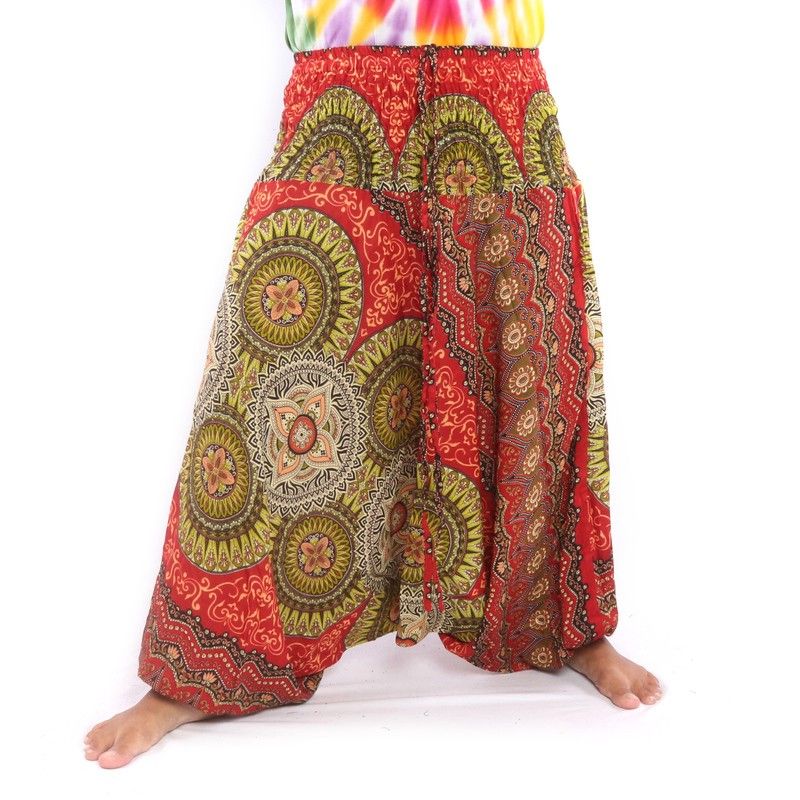 Pantalones harén para mujer tribal mandala rojo