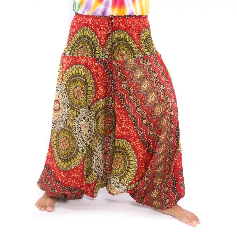 Harem pants for women Tribal Mandala red
