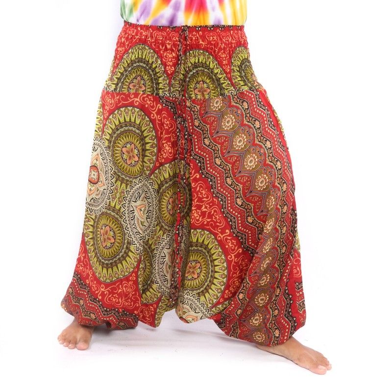 Pantalones harén para mujer tribal mandala rojo